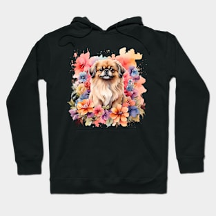 A pekingese decorated with beautiful watercolor flowers Hoodie